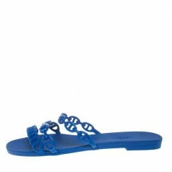 Hermes Blue Rubber Chaine D'Ancre Rivage Slide Sandals Size 37 For Women -Deals Hermes Store luxury women hermes used shoes p384598 004