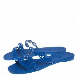 Hermes Blue Rubber Chaine D'Ancre Rivage Slide Sandals Size 37 For Women -Deals Hermes Store luxury women hermes used shoes p384598 007