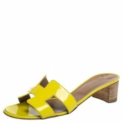 Hermes Yellow Leather Oasis Slide Sandals Size 40 For Women