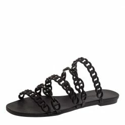 Hermes Black Rubber D'ancre Chaine Rivage Flats Size 40 For Women