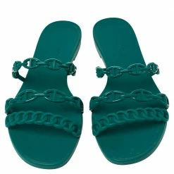 Hermes Green Rubber Chaine D'Ancre Rivage Slide Sandals Size 41 For Women -Deals Hermes Store luxury women hermes used shoes p388412 005