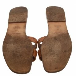 Hermes Brown Ostrich Leather Oran Flats Size 39 For Women -Deals Hermes Store luxury women hermes used shoes p388585 002