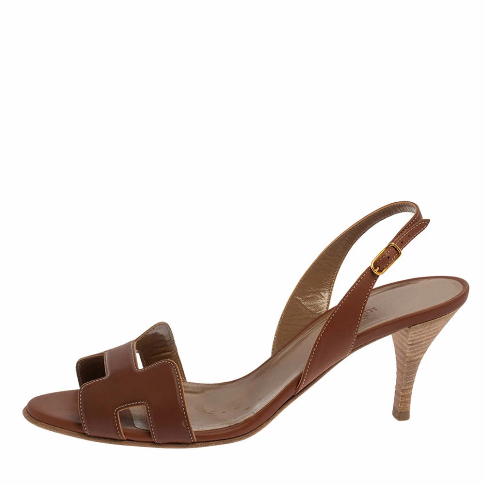 Hermes Brown Leather Night Slingback Sandals Size 39.5 For Women 4 Hermes Brown Leather Night Slingback Sandals Size 39.5 For Women - Image 2