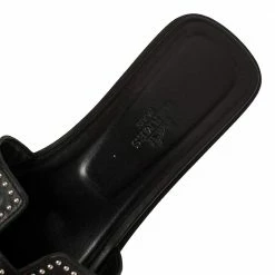 Hermes Black Leather Studded Oran Flats Size 38 For Women -Deals Hermes Store luxury women hermes used shoes p389840 003