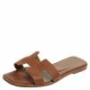 Hermes Brown Leather Slip On Oran Sandals Size 37 For Women