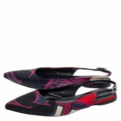 Hermes Navy Blue Printed Silk Laura Slingback Flat Sandals Size 37 For Women -Deals Hermes Store luxury women hermes used shoes p392470 002