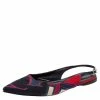 Hermes Navy Blue Printed Silk Laura Slingback Flat Sandals Size 37 For Women