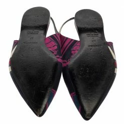 Hermes Navy Blue Printed Silk Laura Slingback Flat Sandals Size 37 For Women -Deals Hermes Store luxury women hermes used shoes p392470 007