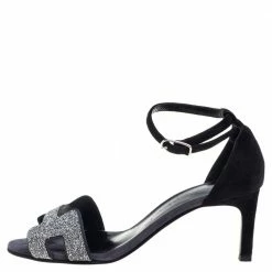 Hermes Black Shimmery Suede Night Sandals Size 36 For Women -Deals Hermes Store luxury women hermes used shoes p392766 003
