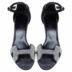 Hermes Black Shimmery Suede Night Sandals Size 36 For Women -Deals Hermes Store luxury women hermes used shoes p392766 006
