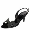 Hermes Black Suede And Glitter Night Slingback Sandals Size 37.5 For Women