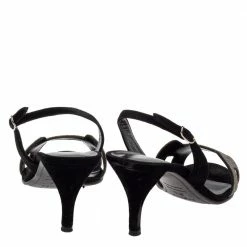 Hermes Black Suede And Glitter Night Slingback Sandals Size 37.5 For Women -Deals Hermes Store luxury women hermes used shoes p393405 006
