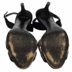 Hermes Black Suede And Glitter Night Slingback Sandals Size 37.5 For Women -Deals Hermes Store luxury women hermes used shoes p393405 007