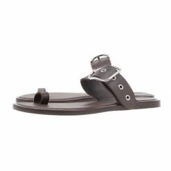 Hermes Brown Leather Toe Ring Buckle Sandals Size 37 For Women -Deals Hermes Store luxury women hermes used shoes p39360 004