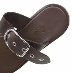 Hermes Brown Leather Toe Ring Buckle Sandals Size 37 For Women -Deals Hermes Store luxury women hermes used shoes p39360 010