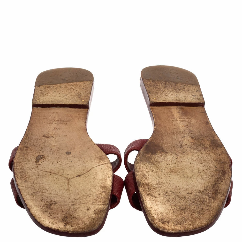 Hermes Burgundy Leather Oran Flats Size 40 For Women 8 Hermes Burgundy Leather Oran Flats Size 40 For Women - Image 6