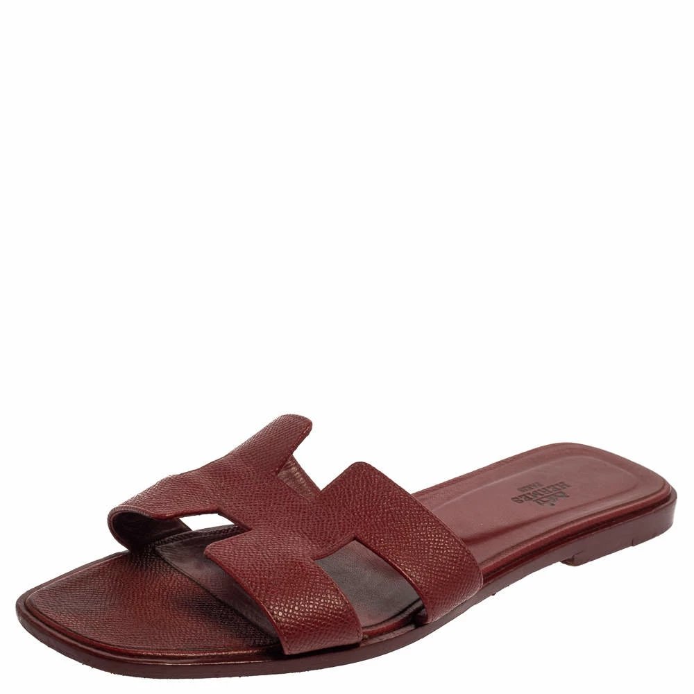 Hermes Burgundy Leather Oran Flats Size 40 For Women 3 Hermes Burgundy Leather Oran Flats Size 40 For Women