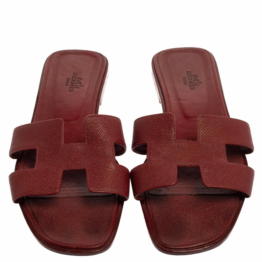 Hermes Burgundy Leather Oran Flats Size 40 For Women 5 Hermes Burgundy Leather Oran Flats Size 40 For Women - Image 3