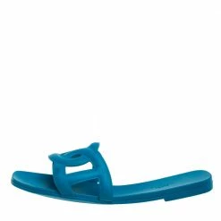 Hermes Blue Rubber Omaha Slide Sandals Size 39 For Women -Deals Hermes Store luxury women hermes used shoes p395392 005