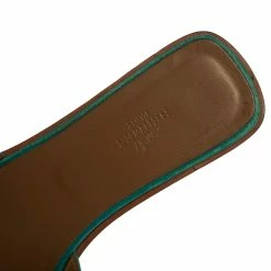 Hermes Teal Green Leather Oran Flat Slides Size 38.5 For Women -Deals Hermes Store luxury women hermes used shoes p396432 004