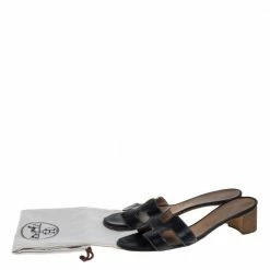 Hermes Black Leather Oasis Sandals Size 40.5 For Women -Deals Hermes Store luxury women hermes used shoes p396826 008