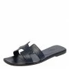 Hermes Blue Leather Oran Flat Sandals Size 40.5 For Women -Deals Hermes Store luxury women hermes used shoes p396833 003