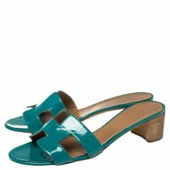 Hermes Blue Patent Leather Oasis Sandals Size 40 For Women 13 Hermes Blue Patent Leather Oasis Sandals Size 40 For Women -Deals Hermes Store luxury women hermes used shoes p396920 005