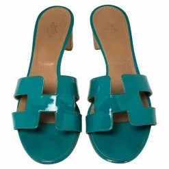 Hermes Blue Patent Leather Oasis Sandals Size 40 For Women 12 Hermes Blue Patent Leather Oasis Sandals Size 40 For Women -Deals Hermes Store luxury women hermes used shoes p396920 009
