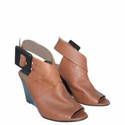 Hermes Brown Leather Wedge Sandals Size 38.5 For Women -Deals Hermes Store luxury women hermes used shoes p397256 002