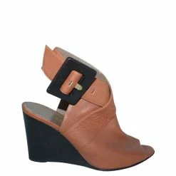 Hermes Brown Leather Wedge Sandals Size 38.5 For Women