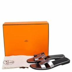 Hermes Silver Leather Oran Sandals Size 37 For Women -Deals Hermes Store luxury women hermes used shoes p399501 003