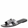 Hermes Silver Leather Oran Sandals Size 37 For Women 1 Hermes Silver Leather Oran Sandals Size 37 For Women -Deals Hermes Store luxury women hermes used shoes p399501 004