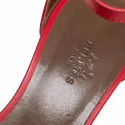 Hermes Red Leather Legend Wedge Sandals Size 37 For Women -Deals Hermes Store luxury women hermes used shoes p401674 005