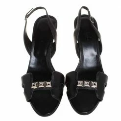 Hermes Black Leather Studded Night Slingback Sandals Size 40.5 For Women -Deals Hermes Store luxury women hermes used shoes p403327 003