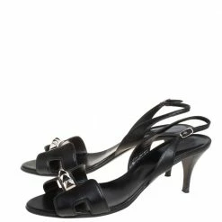 Hermes Black Leather Studded Night Slingback Sandals Size 40.5 For Women -Deals Hermes Store luxury women hermes used shoes p403327 007