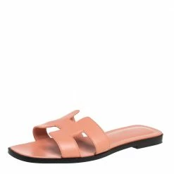 Hermes Hermès Beige Leather Oran Flat Slides Size 37.5 For Women