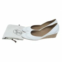 Hermes White Brogue Leather Wedge Pumps Size 39 For Women -Deals Hermes Store luxury women hermes used shoes p40492 012