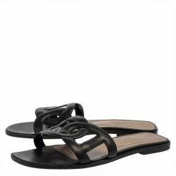 Hermes Black Leather Omaha Flats Size 39 For Women -Deals Hermes Store luxury women hermes used shoes p405105 002