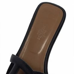 Hermes Black Leather Omaha Flats Size 39 For Women -Deals Hermes Store luxury women hermes used shoes p405105 007