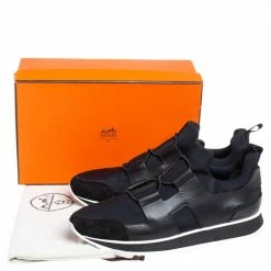Hermes Black/Blue Leather And Nylon Low Top Sneakers Size 40 For Women -Deals Hermes Store luxury women hermes used shoes p405210 010