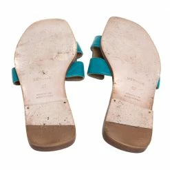 Hermes Blue Leather Oran Flat Sandals Size 37 For Women -Deals Hermes Store luxury women hermes used shoes p405224 001
