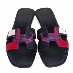 Hermes Multicolor Printed Canvas Oran Flat Slides Size 41 For Women -Deals Hermes Store luxury women hermes used shoes p405290 002