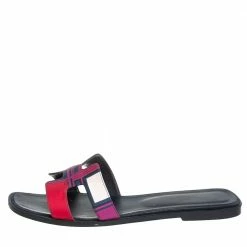 Hermes Multicolor Printed Canvas Oran Flat Slides Size 41 For Women -Deals Hermes Store luxury women hermes used shoes p405290 005