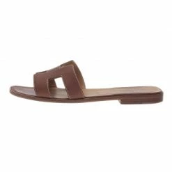 Hermes Brown Leather Oran Sandals Size 39.5 For Women -Deals Hermes Store luxury women hermes used shoes p40646 002