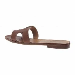 Hermes Brown Leather Oran Sandals Size 39.5 For Women -Deals Hermes Store luxury women hermes used shoes p40646 003