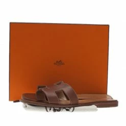 Hermes Brown Leather Oran Sandals Size 39.5 For Women -Deals Hermes Store luxury women hermes used shoes p40646 012