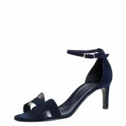Hermes Navy Blue Suede Premiere Ankle Strap Sandals Size 39.5 For Women -Deals Hermes Store luxury women hermes used shoes p407051 007