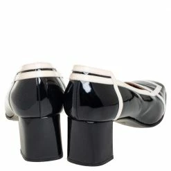 Hermes Black/Cream Patent Leather Square Toe Block Heel Pumps Size 35.5 For Women -Deals Hermes Store luxury women hermes used shoes p407071 007