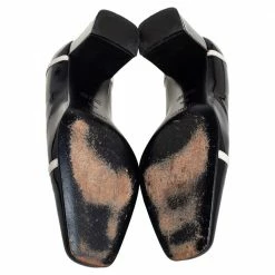 Hermes Black/Cream Patent Leather Square Toe Block Heel Pumps Size 35.5 For Women -Deals Hermes Store luxury women hermes used shoes p407071 008