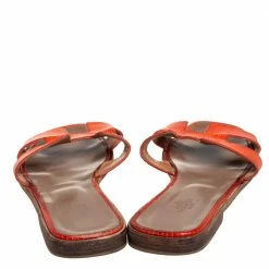 Hermes Orange Lizard Oran Slide Sandals Size 40 For Women -Deals Hermes Store luxury women hermes used shoes p407380 002